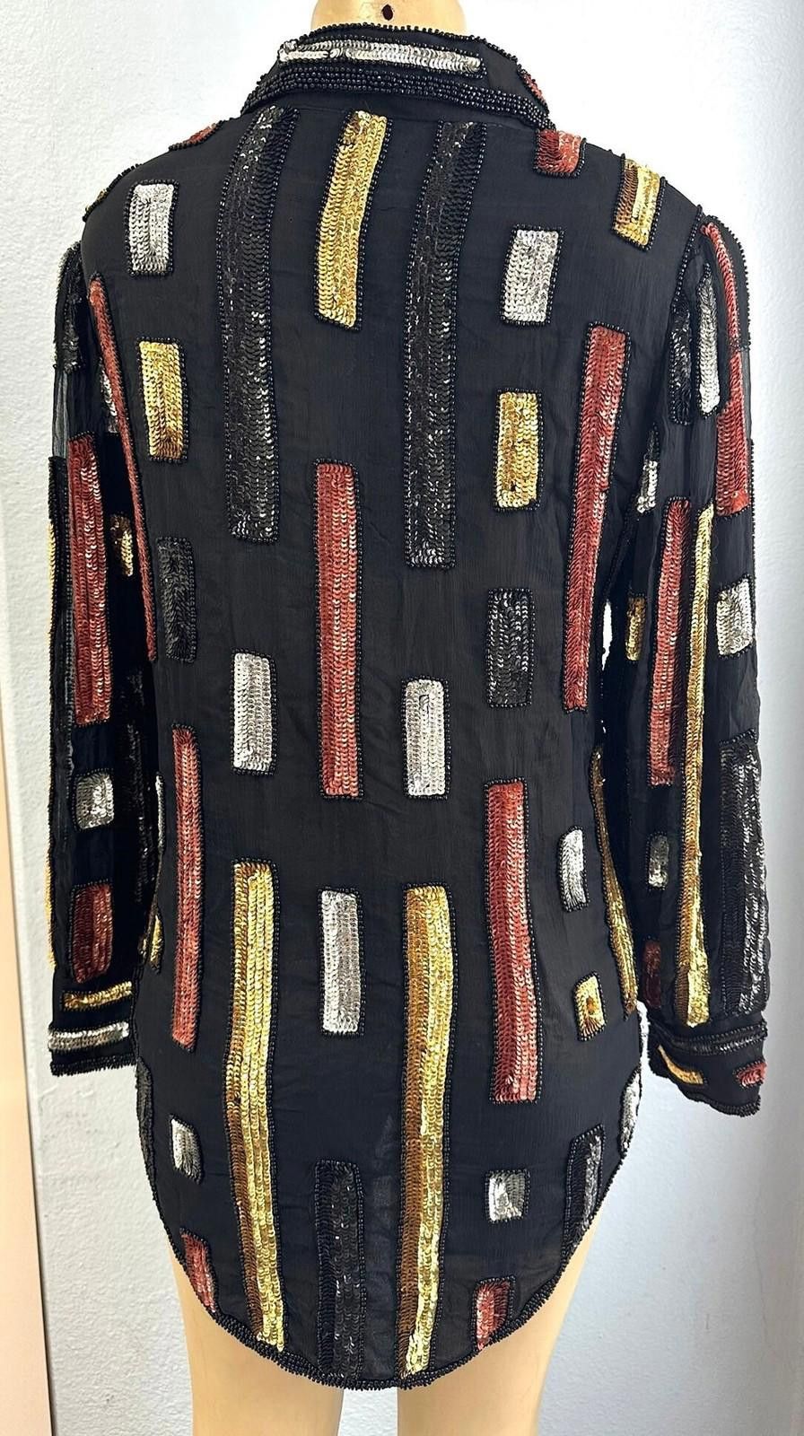 Designer Sequin Blouse Black with Copper Colors size M only Size M / US 6-8 / IT 42-44 - 2 Thumbnail