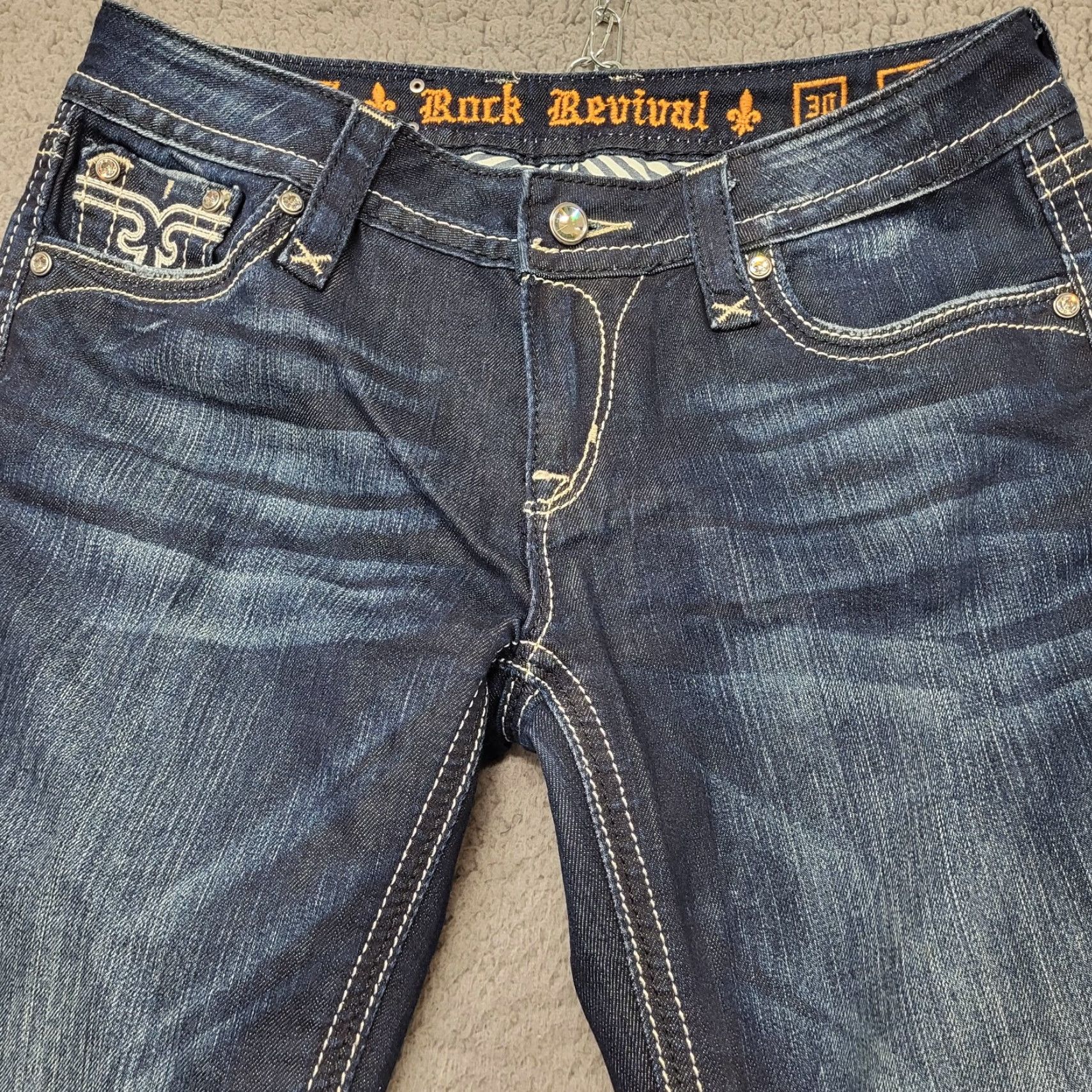 Vintage VINTAGE Rock Revival Sara Skinny Jeans Women's Size 30 Embroidered Flap Pockets 31x33.5 Blue Denim Slim 5-Pocket Womens Jeans Size 30" / US 8 / IT 44 - 6 Thumbnail