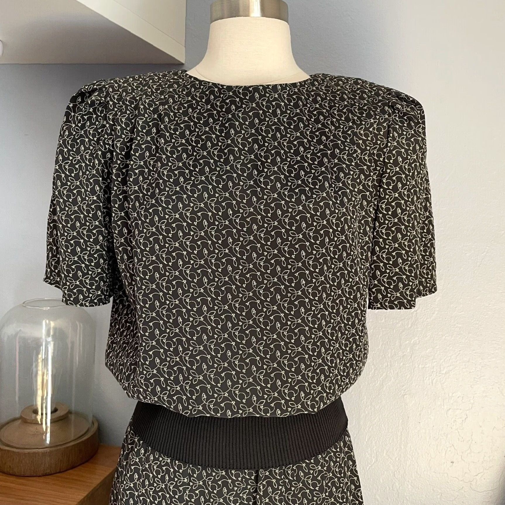 Liz Claiborne VINTAGE Liz Claiborne Blouse & Skirt Set Womens 2 Piece 8 Black Cream 80s Secretary Career Size M / US 6-8 / IT 42-44 - 5 Thumbnail