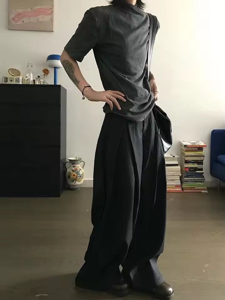 Japanese Brand Black Stacked Flare Pants, Wide Leg Loose Cleanfit Trousers Size US 28 / EU 44 - 3 Thumbnail