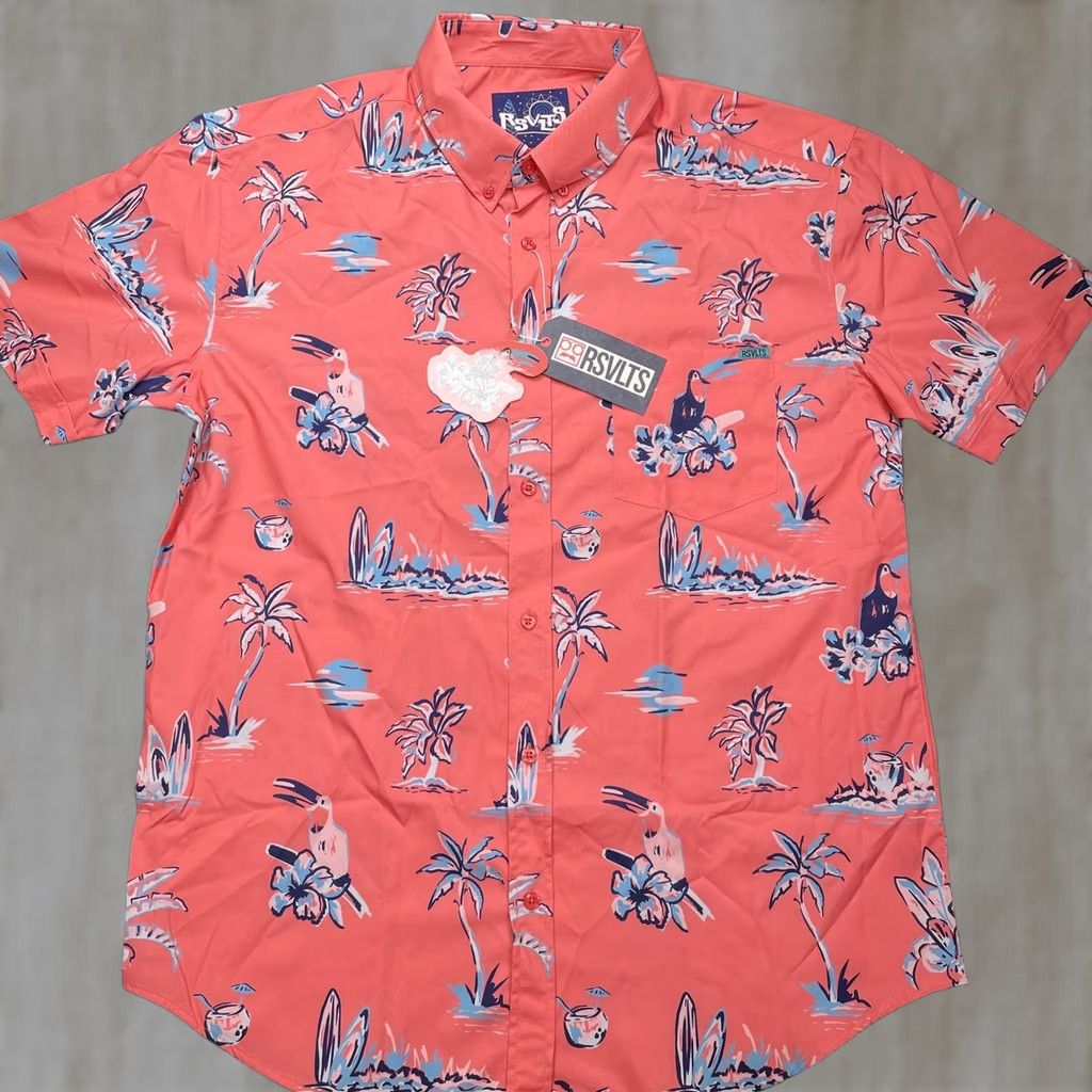 Vintage RSVLTS Shirt Mens XL Pink Toucans Are Better Than One Short Sleeve Button-Up Size US XL / EU 56 / 4 - 1 Thumbnail