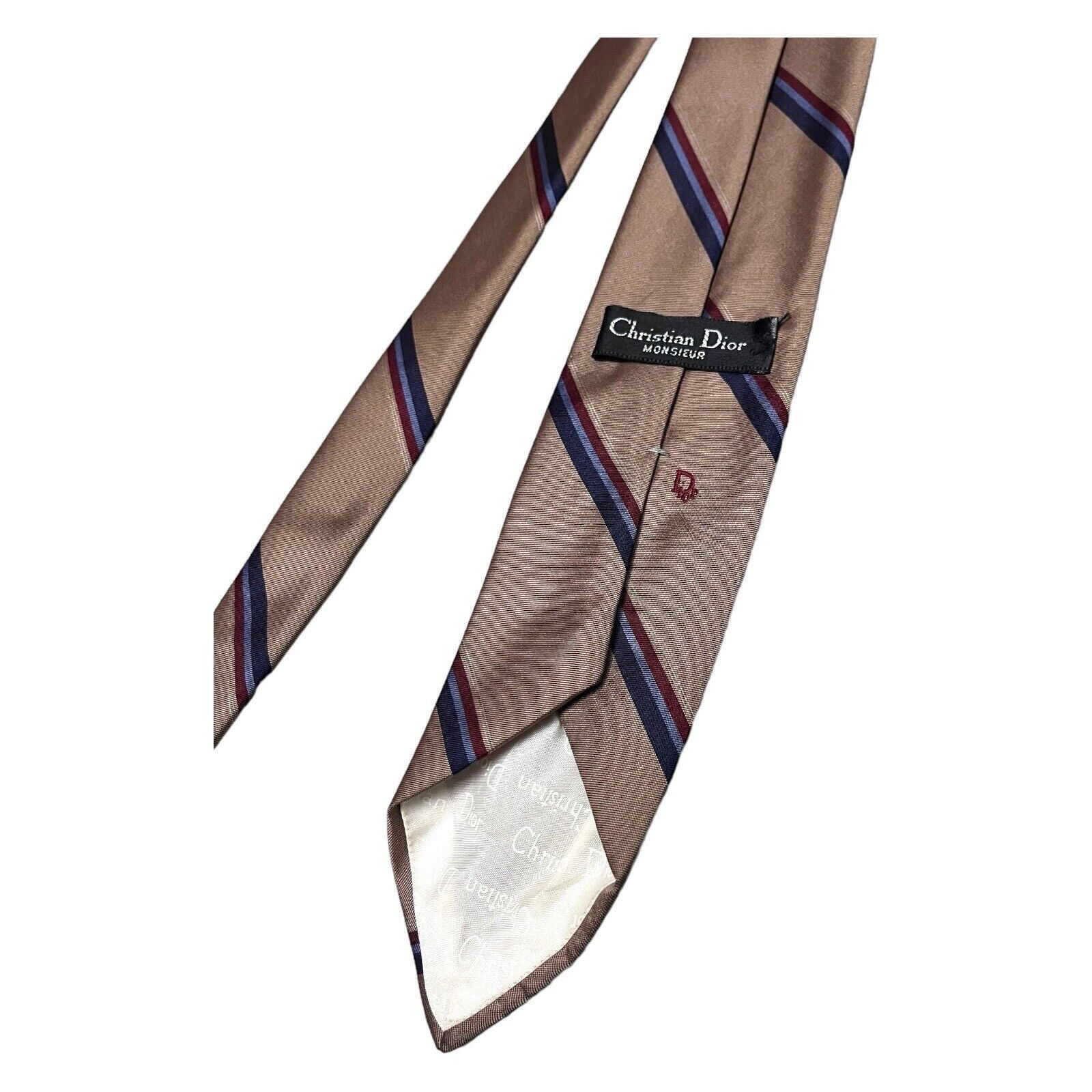 Dior Vintage 90s CHRISTIAN DIOR Luxury Designer Silk Brown Tie Size ONE SIZE - 4 Thumbnail