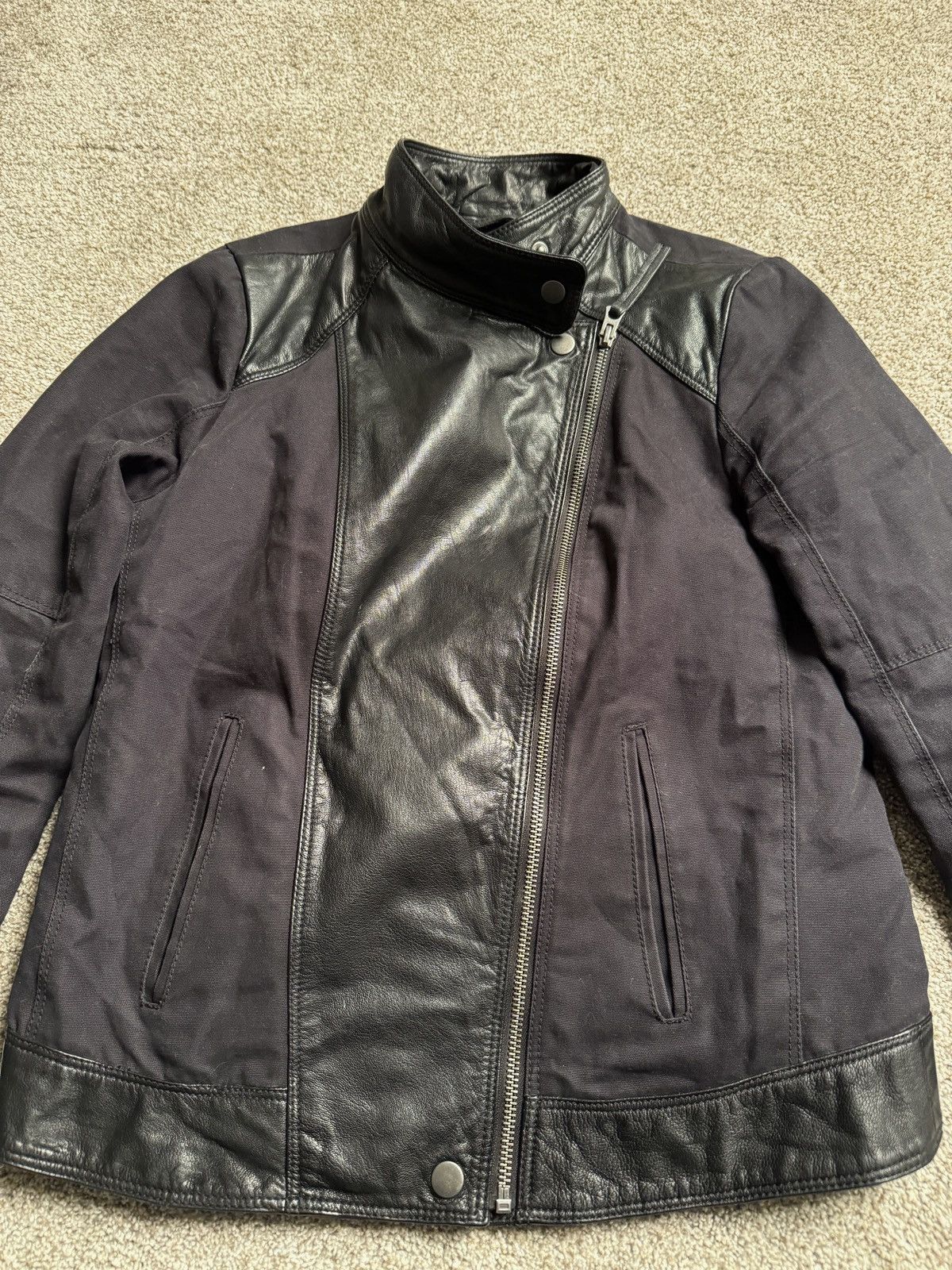 Lucky Brand LUCKY BRAND GOAT LEATHER CANVAS MOTO JACKET Size S / US 4 / IT 40 - 2 Thumbnail