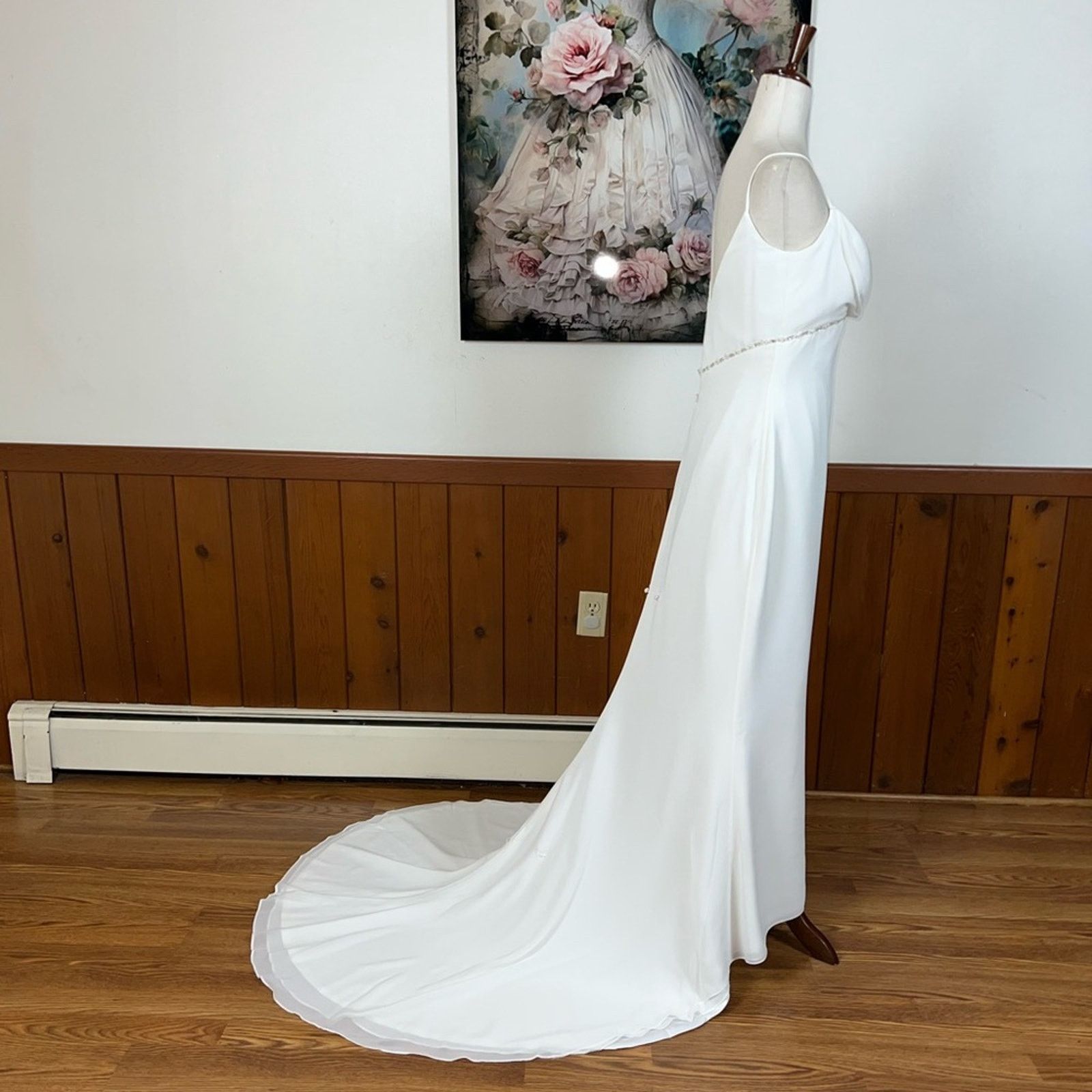 Vintage Pretty Vintage 90s Jacqueline Chiffon Drape Wedding Gown! Size M / US 6-8 / IT 42-44 - 4 Thumbnail