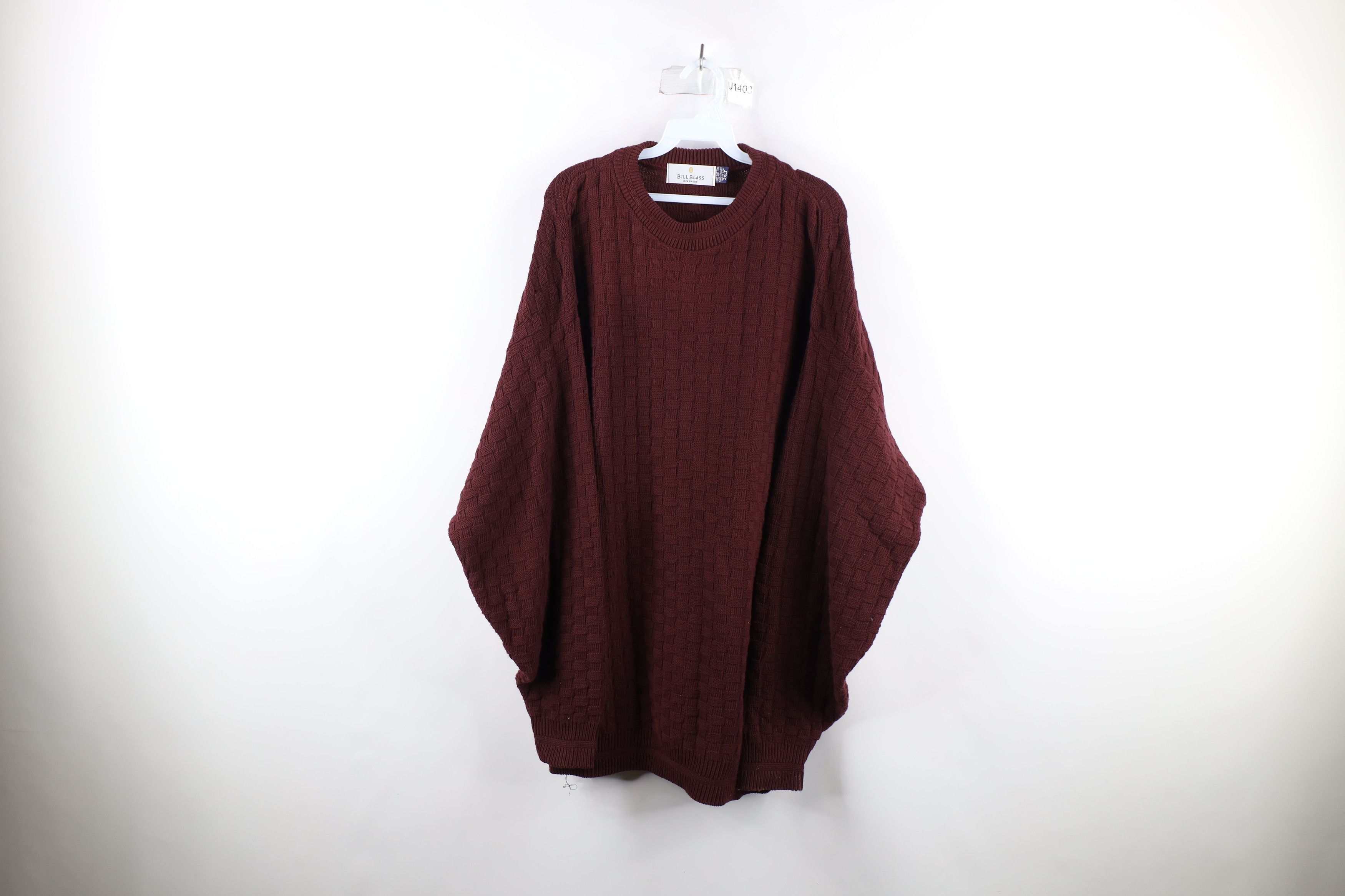 Vintage Vintage 90s Streetwear Knit Crewneck Sweater Burgundy USA Size US XXL / EU 58 / 5 - 1 Thumbnail