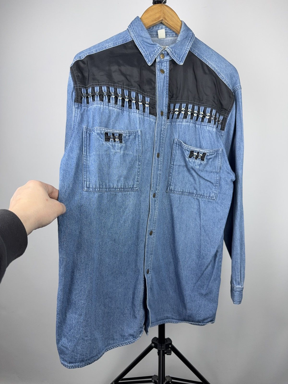Vintage 90s Vintage Jacques Lorant Denim Cowboy Western Chain Shirt Size US XL / EU 56 / 4 - 3 Thumbnail