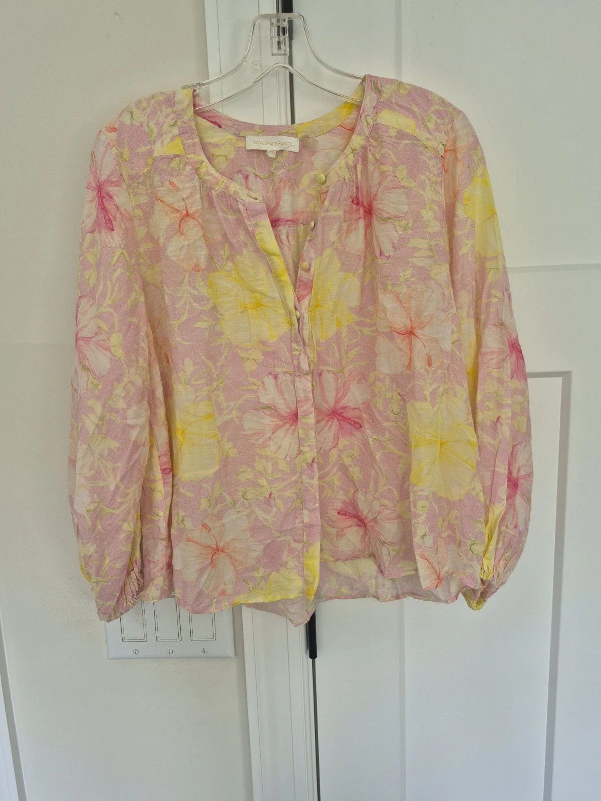 LoveShackFancy LoveShackFancy Blouse Floral Long Balloon Sleeve Button Up Size XS / US 0-2 / IT 36-38 - 6 Thumbnail