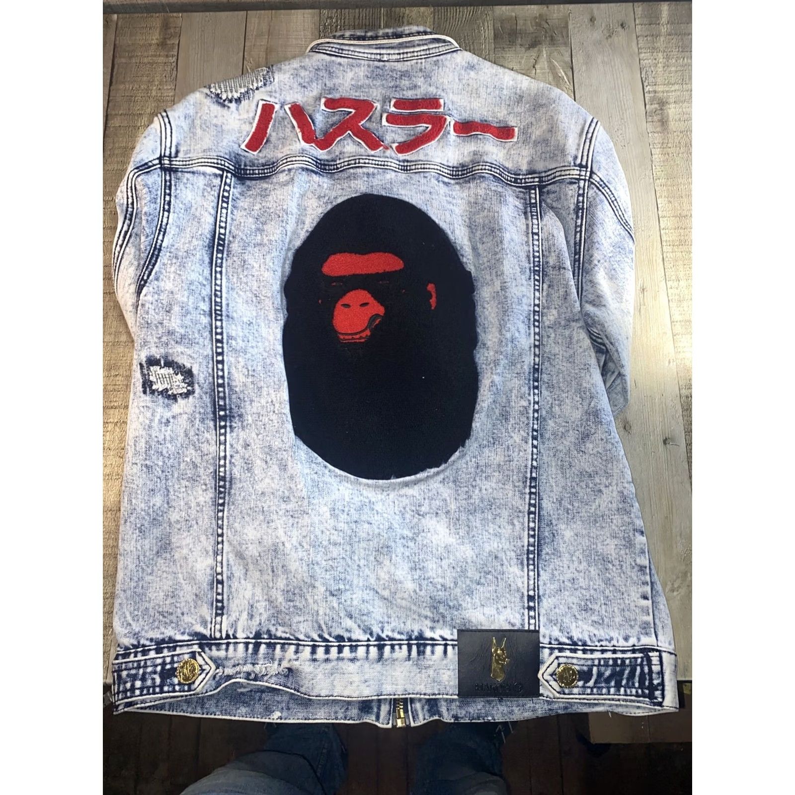 Vintage Makobi Jean Jacket L Destress Patches Men’s Denim Blue Jacket Regular Size Large Mens Jeans Size US 33 - 5 Thumbnail