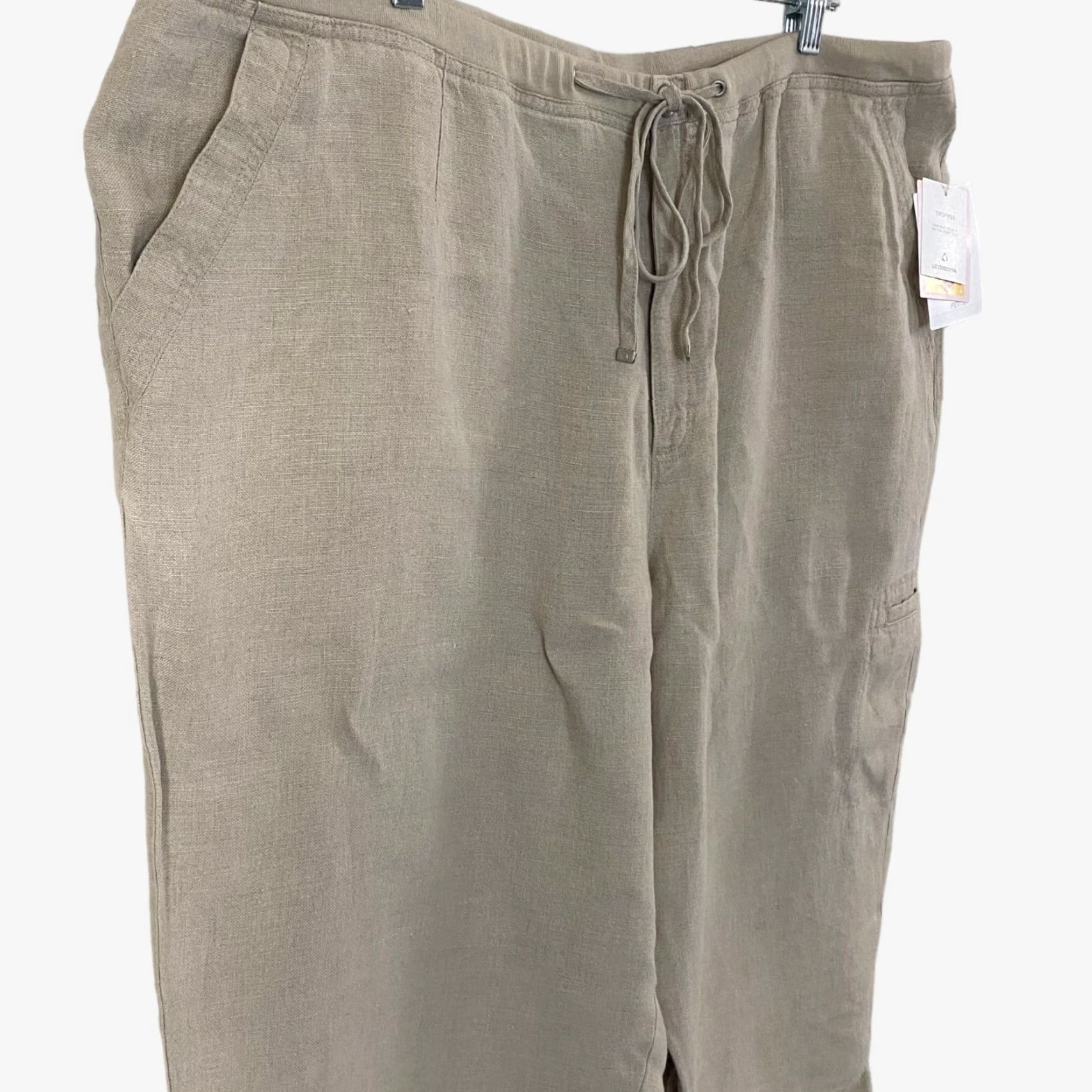 Liz Claiborne Liz Claiborne Livvy Linen Cropped Capri Pants Women's Petite 24P Tan Linen Snug Straight Cropped Pockets New With Tags Size 42" / US 20 - 4 Thumbnail
