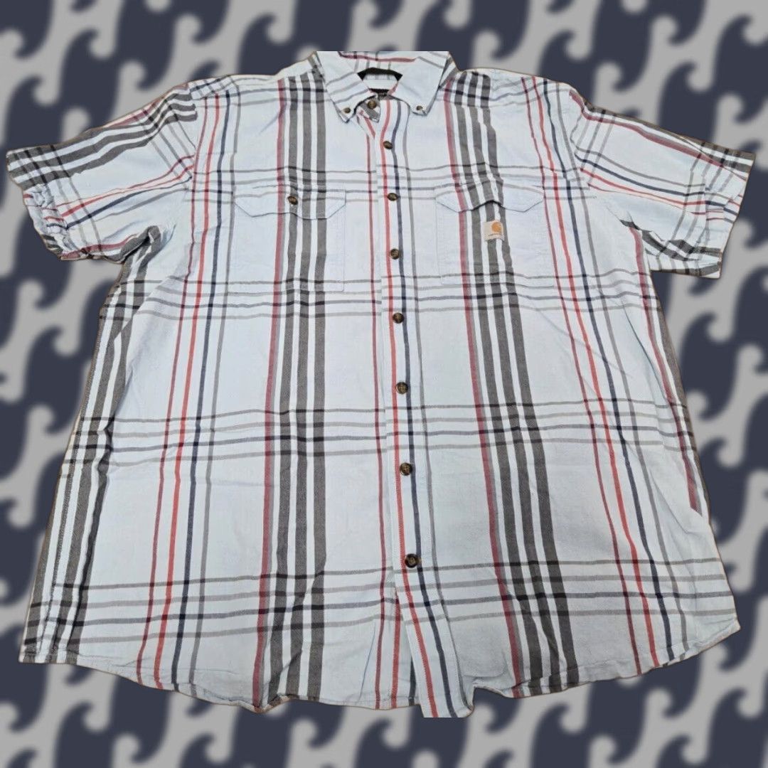 Carhartt Carhartt Shirt Men's XLT Button-Up Plaid Short Sleeve Loose Fit Blue Size US XL / EU 56 / 4 - 1 Thumbnail