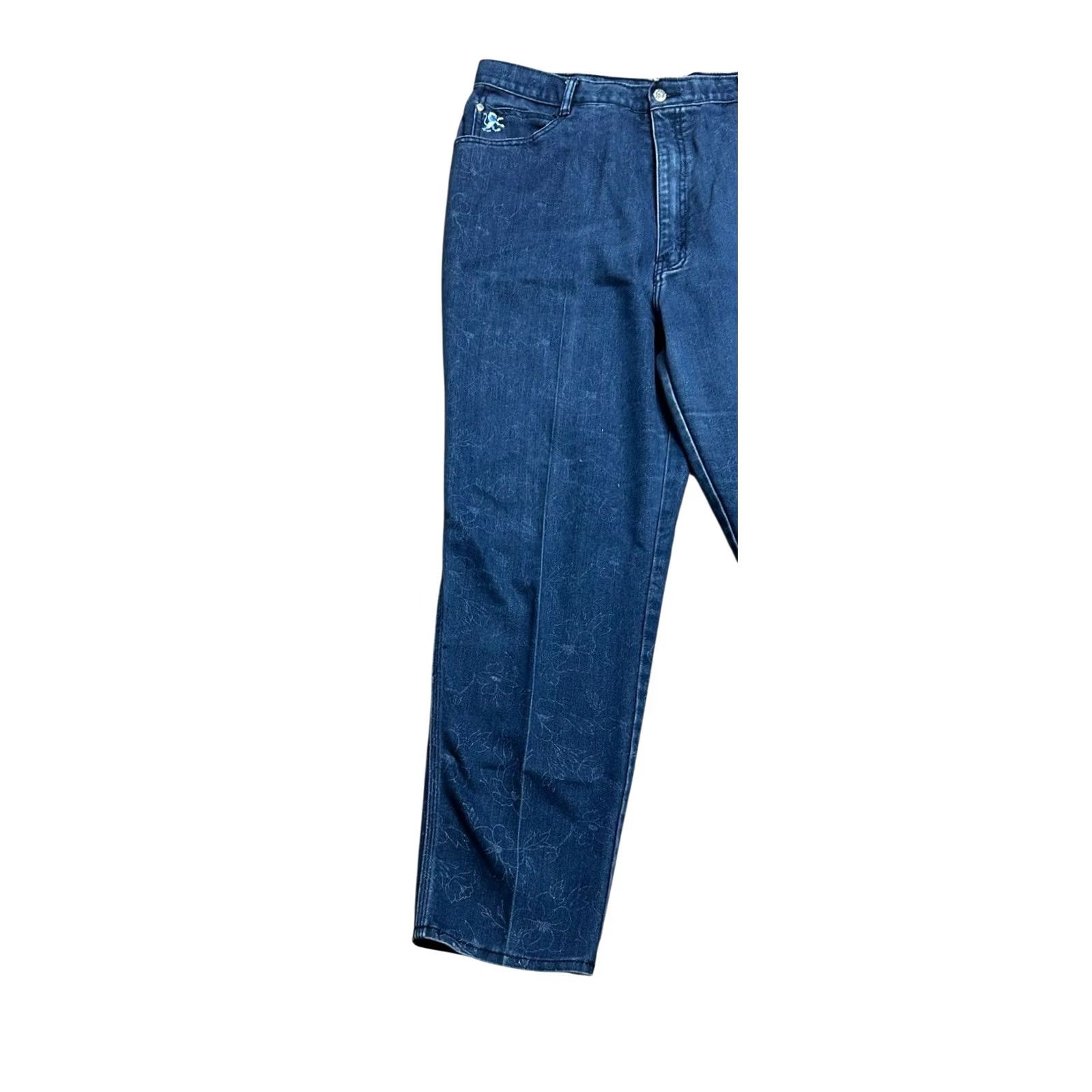 Denime VINTAGE Braxton Women's Jeans 80s Floral Dark Wash Denim Sz 38 Blue 5-Pocket Comfort Stretch Straight Size 26" / US 2 / IT 38 - 2 Thumbnail