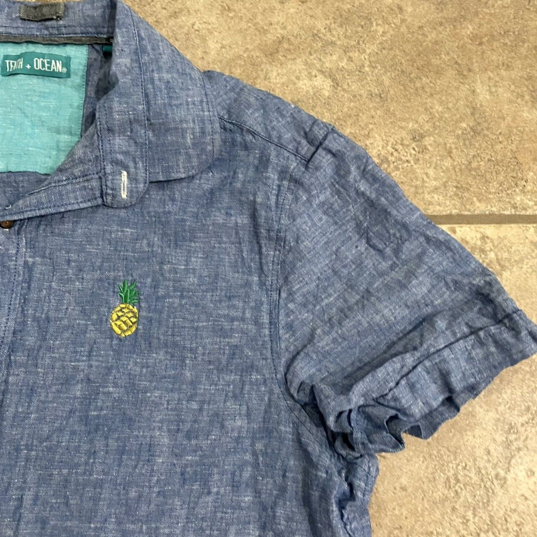 Vintage Tenth Ocean Shirt Button-Down Men’s Short Sleeve Linen Blue Size S Mens Size US S / EU 44-46 / 1 - 2 Thumbnail