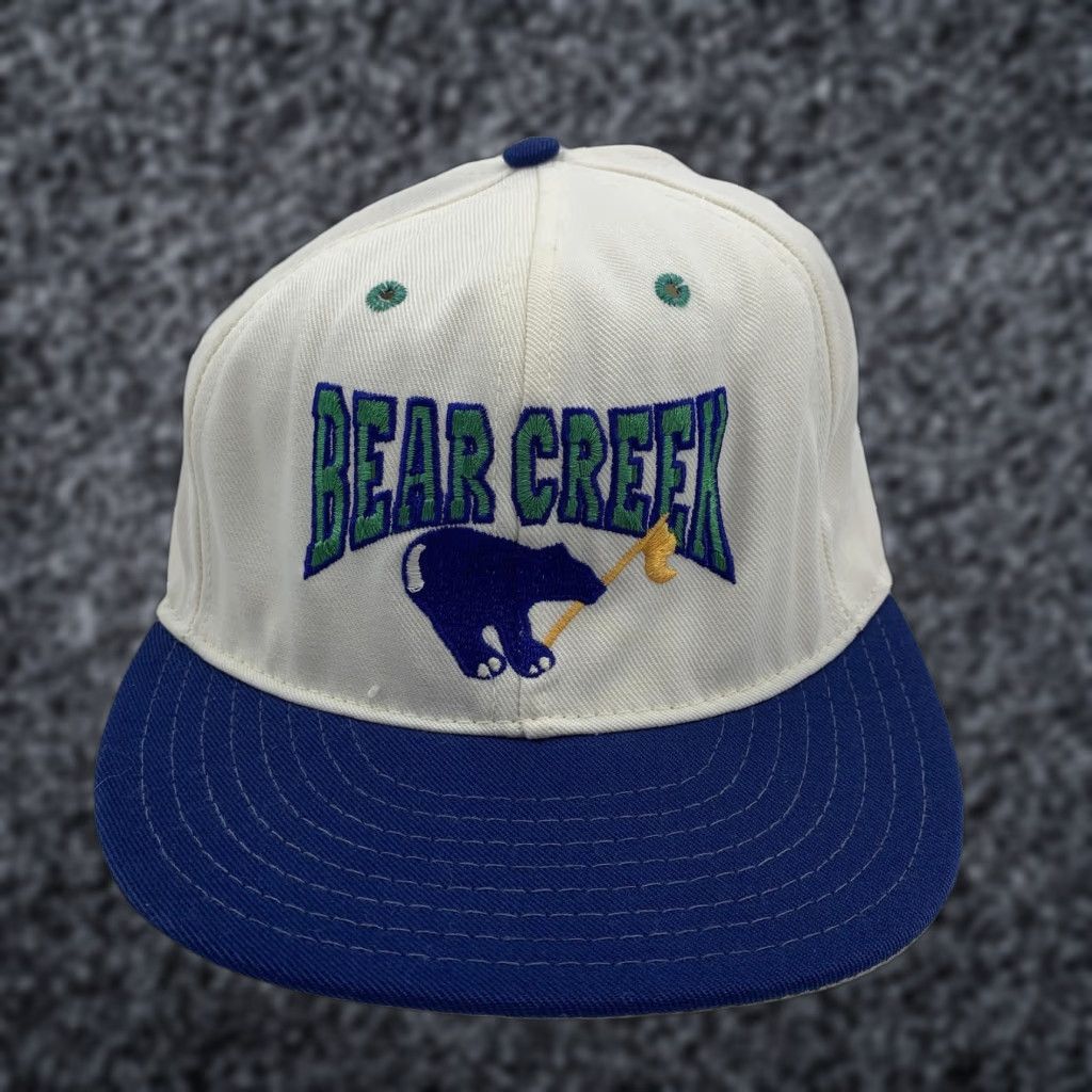 Vintage Bear Creek Hat Cap Snap Back Mens White Blue Golf Bear Logo Adjustable One Size Size ONE SIZE - 1 Thumbnail