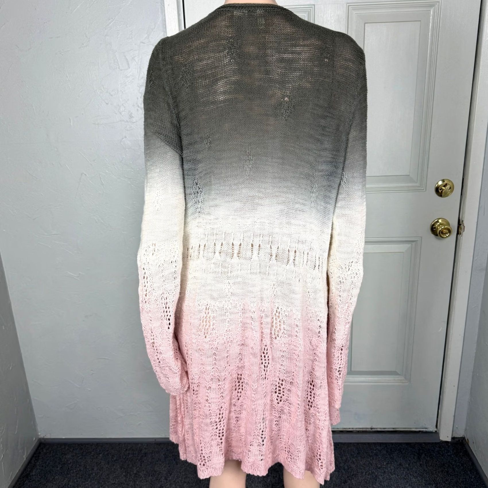 Anthropologie Anthropologie Sweater Women's L Knit Cotton Ombre Dip Dye Open Front Moth Green R1 Size L / US 10 / IT 46 - 3 Thumbnail