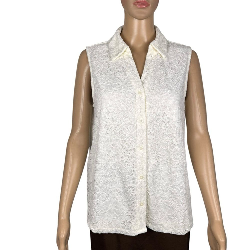 Adrianna Papell NWT New $79 Adrianna Papell Lace Sleeveless Collar Ivory Bl Size L / US 10 / IT 46 - 1 Thumbnail