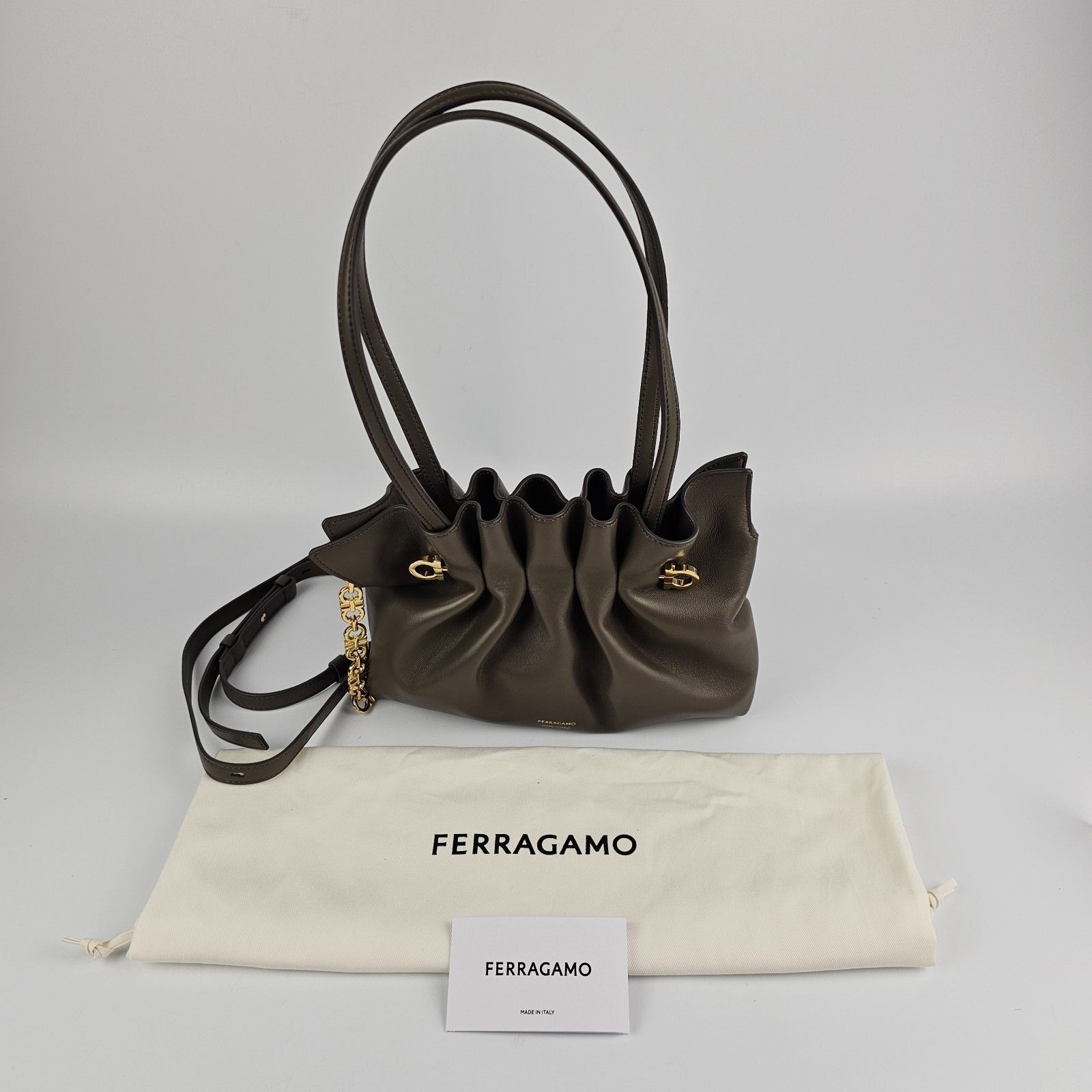 Salvatore Ferragamo FERRAGAMO Concrete Leather Soft Shoulder Bag New & Authentic Size ONE SIZE - 1 Thumbnail