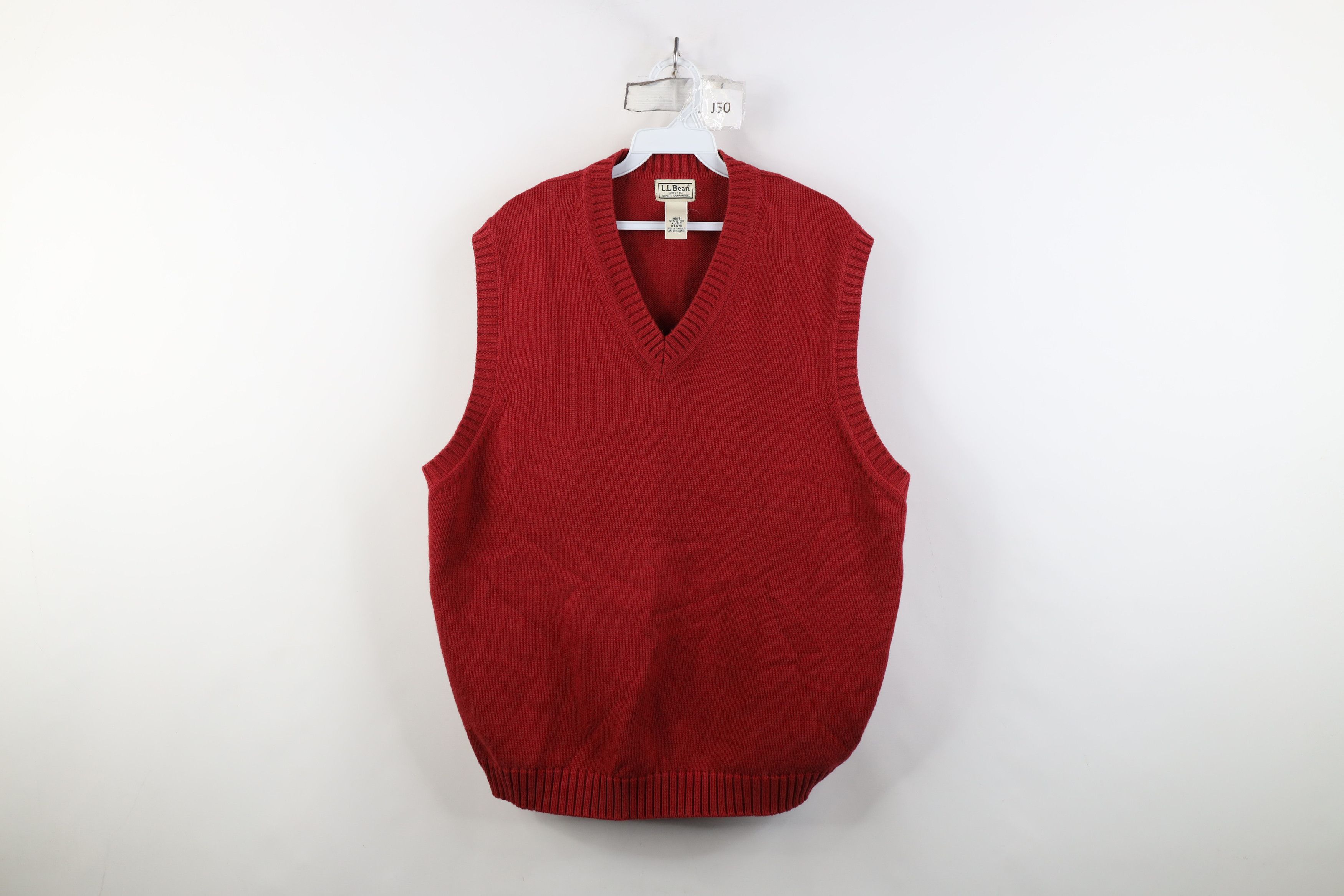 L.L. Bean Vintage 90s LL Bean Cotton Knit V-Neck Sweater Vest Red Size US XL / EU 56 / 4 - 1 Thumbnail