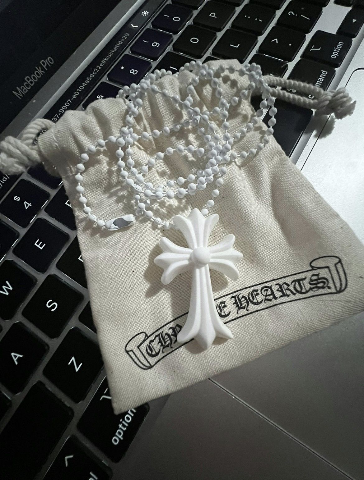 image of Chrome Hearts White Silichrome Silicone Cross Chain, Men's