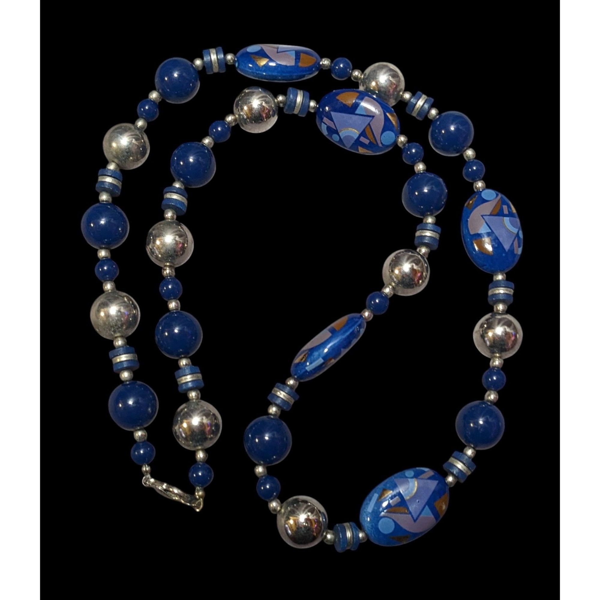Other Vintage 80s/90s Blue And Silver Geometric Printed Japan Bead Size ONE SIZE - 1 Thumbnail