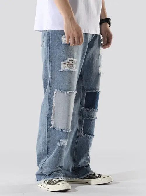 Japanese Brand × Jean American loose straight distressed patch hiphop ripped jeans Size US 32 / EU 48 - 2 Thumbnail