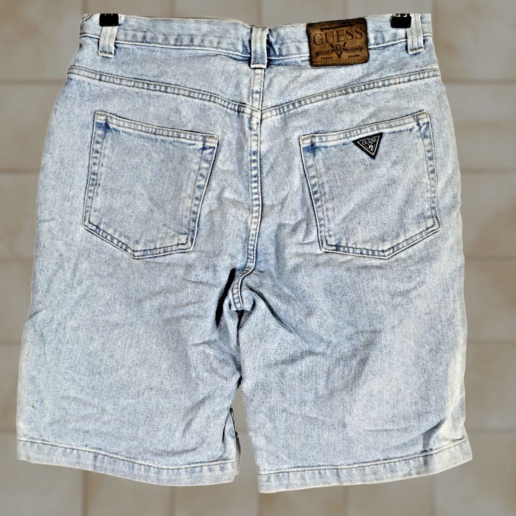 Guess VINTAGE GUESS Denim Triangle Shorts Baggy Mens 90s Blue 34 jeans workwear Cotton Cotton Denim Logo Button Zipper Front Flat Mid Rise 11in inseam Men Size US 34 / EU 50 - 1 Thumbnail
