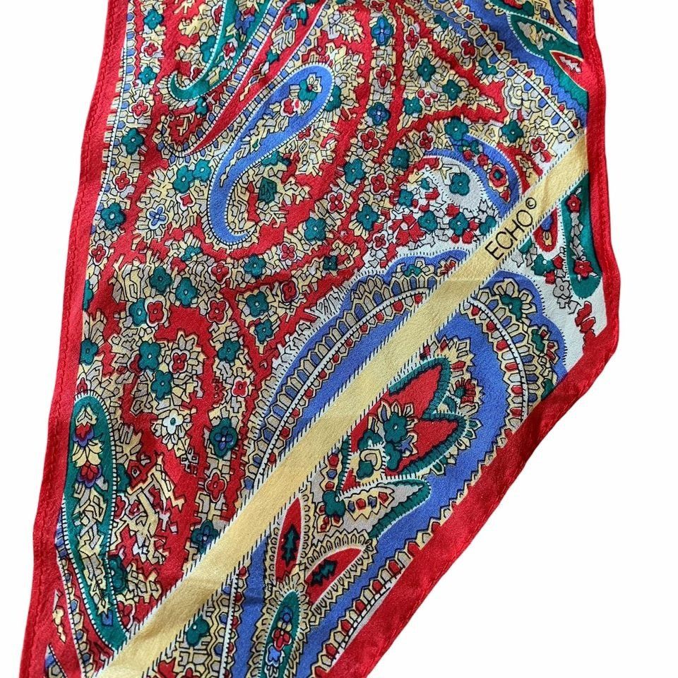 Vintage Vintage Echo Red Floral Paisley Novelty Eclectic Print Scarf Size ONE SIZE - 2 Thumbnail