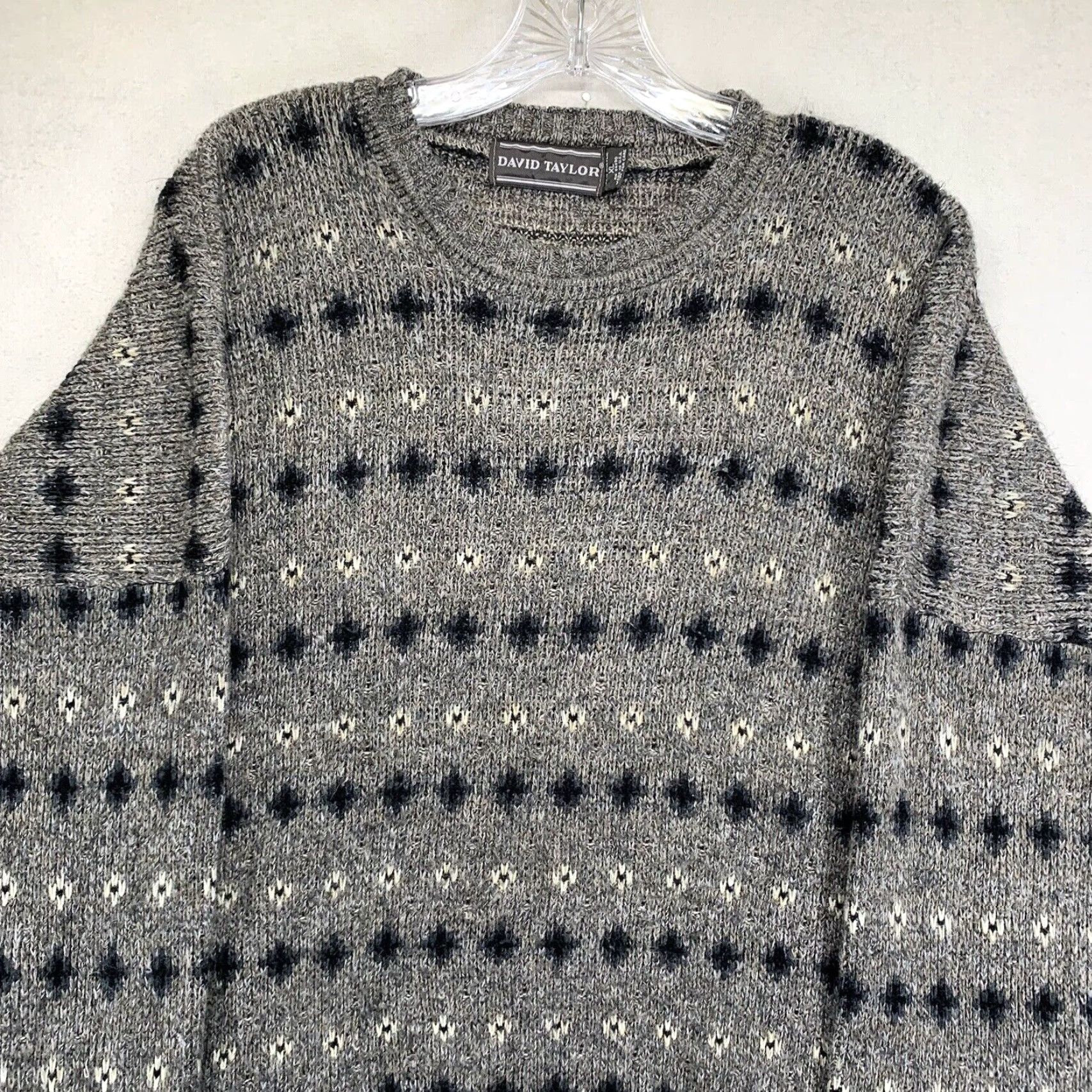 Vintage VINTAGE David Taylor Sweater Shirt Mens XL Gray Geometric Knit Crew Neck USA 90s Bohemian Retro Pullover Mens Seasonal Fall Winter Size US XL / EU 56 / 4 - 3 Thumbnail