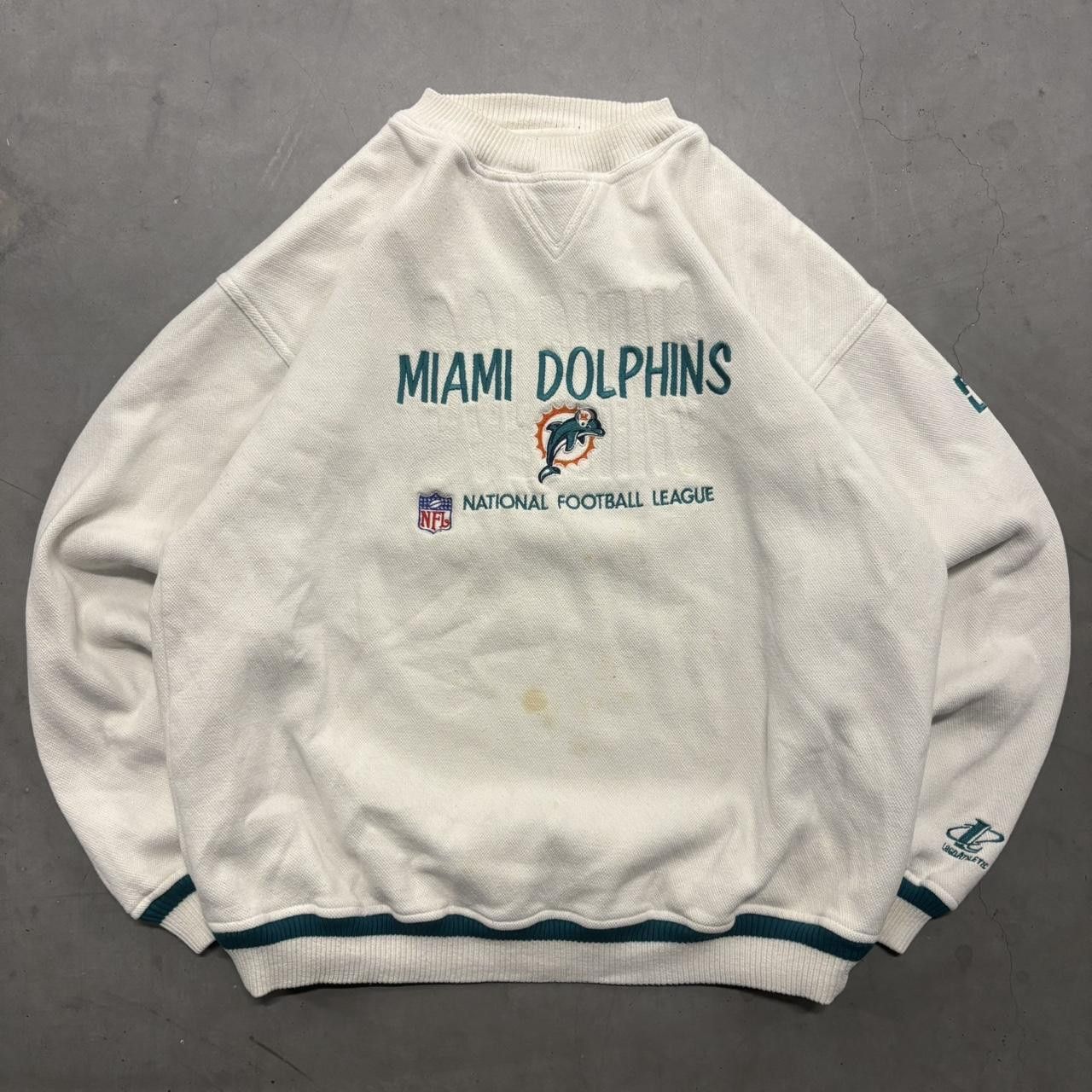 Vintage Crazy Vintage Y2K/2000s Miami Dolphins NFL Vintage White Stained Sweater! Size US XL / EU 56 / 4 - 1 Thumbnail