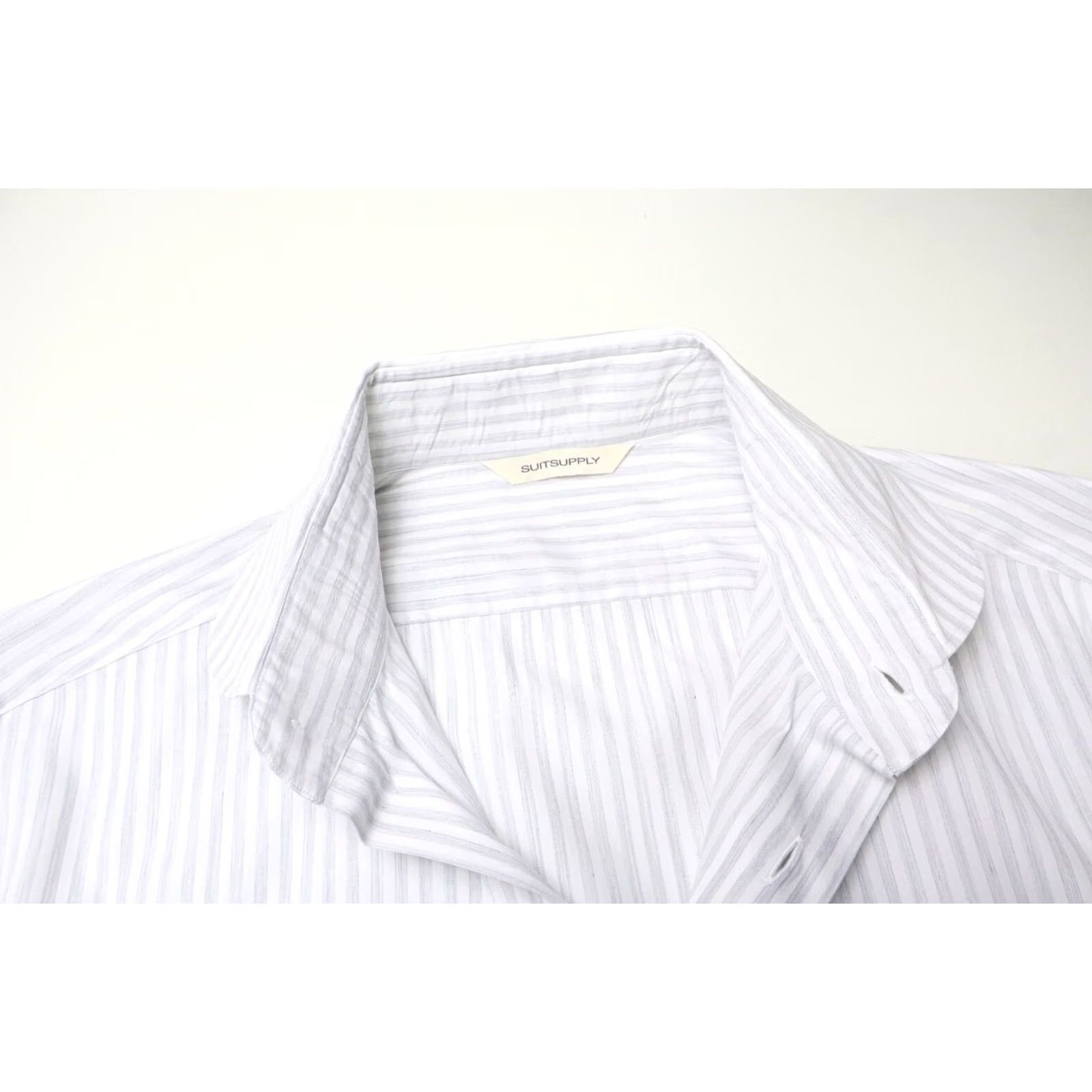 Suitsupply Suitsupply Formal Shirt Men's LARGE Pinstripe Grey Club Collar Shirt Size 42R - 4 Thumbnail