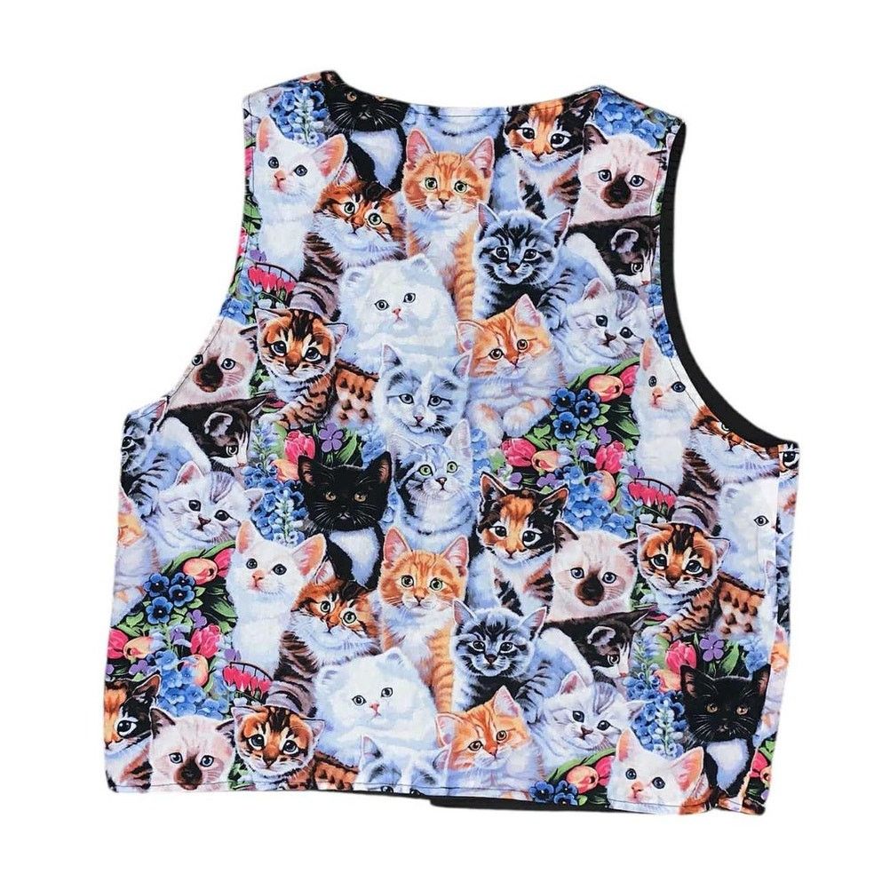 Other Handmade Cat Tapestry Fabric Button Vest Sleeveless Top M/L Size L / US 10 / IT 46 - 2 Thumbnail