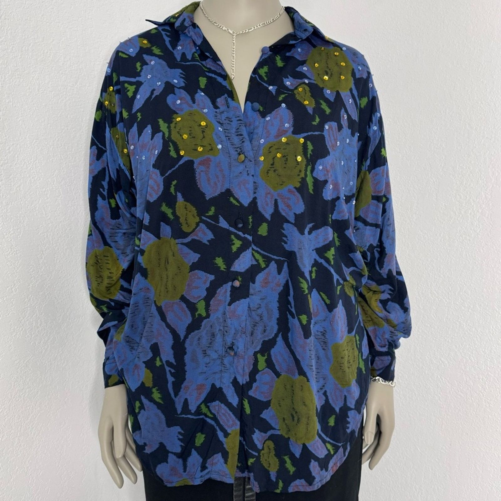 Vintage VINT Art to Wear Floral Oversized Blouse Whimsigoth Size L / US 10 / IT 46 - 2 Thumbnail