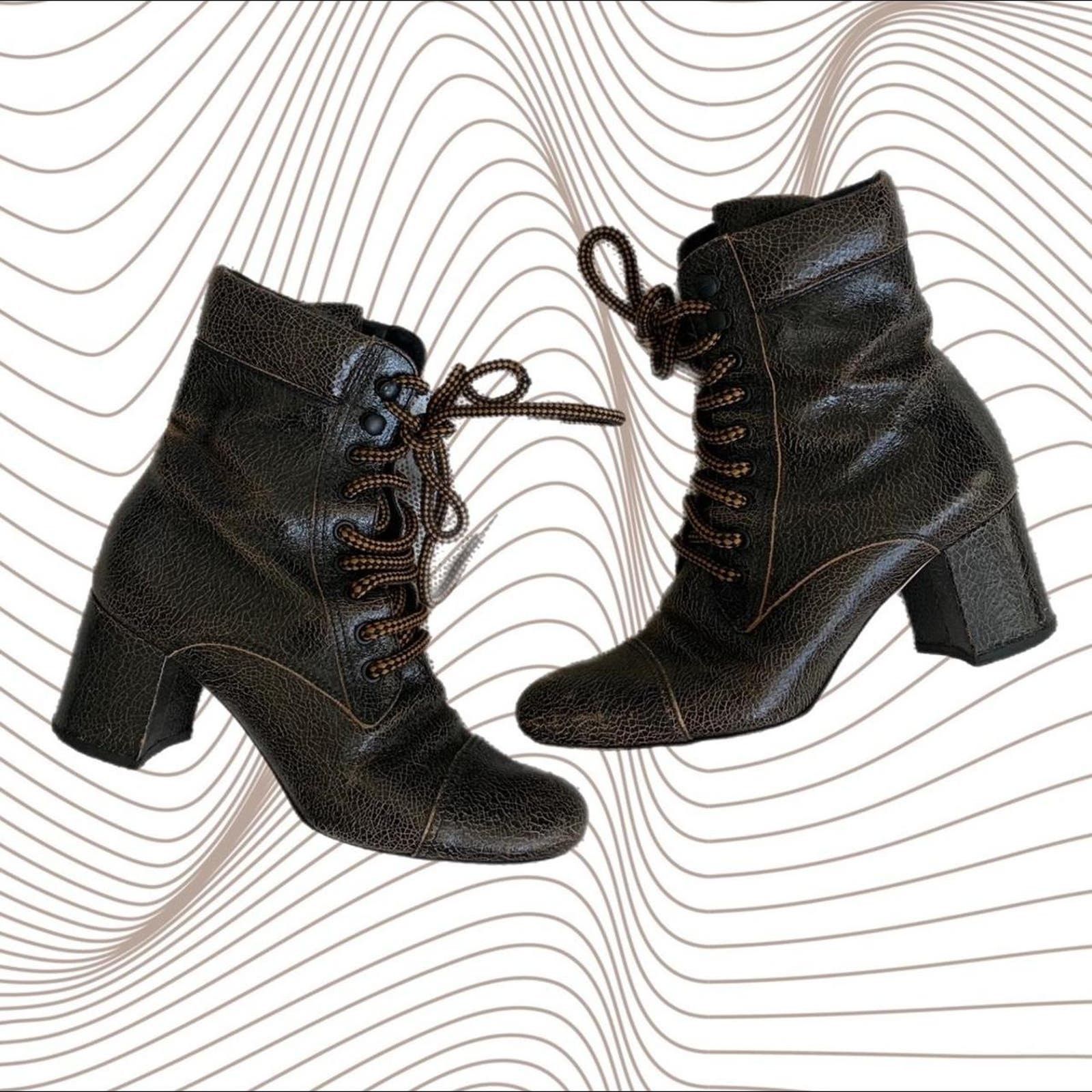 image of Distressed Crackled Miu Miu Boots in Brown, Women's (Size 7.5)