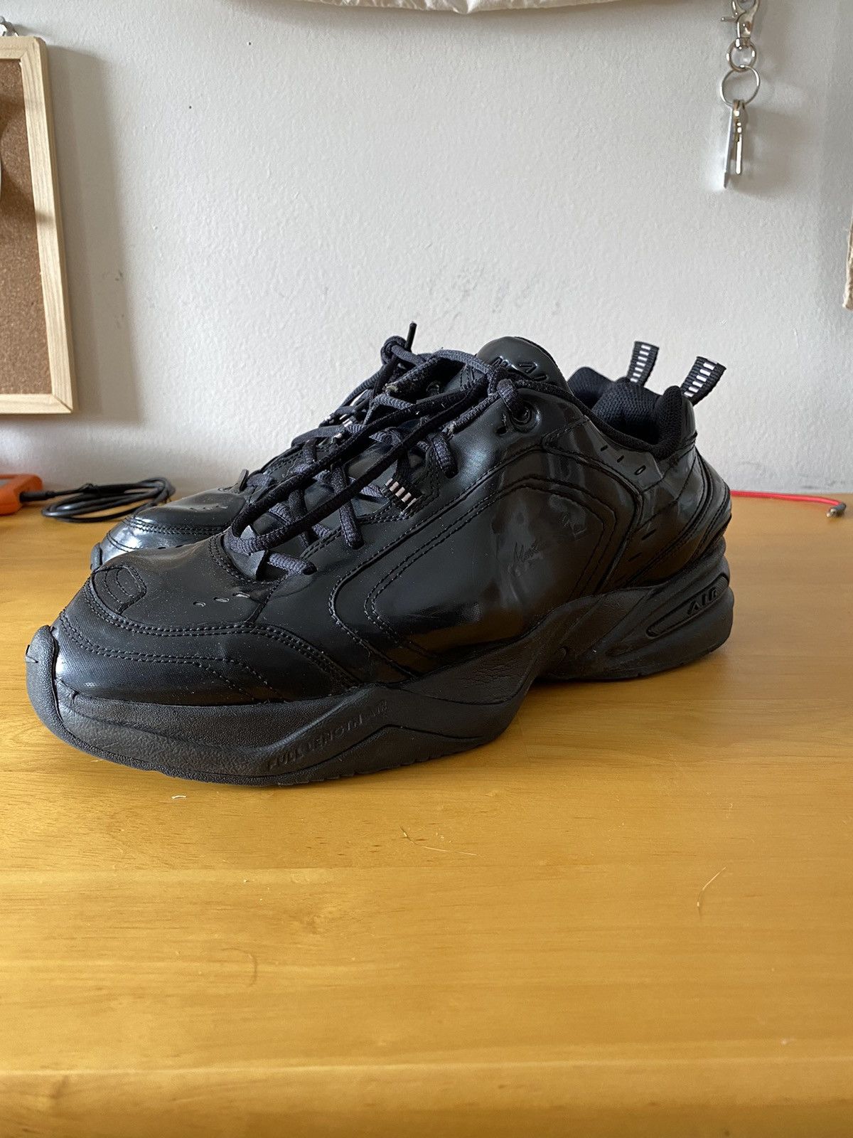 image of Martine Rose Nike Air Monarch Shoes in Black, Men's (Size 11)