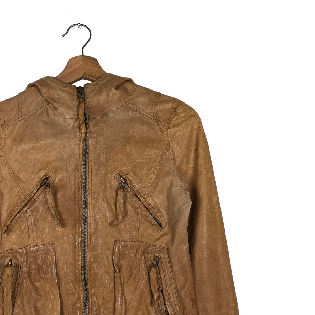 Vintage 🔥CROPPED BIKER LEATHER JACKET ZIPPER RARE Size US XS / EU 42 / 0 - 8 Thumbnail
