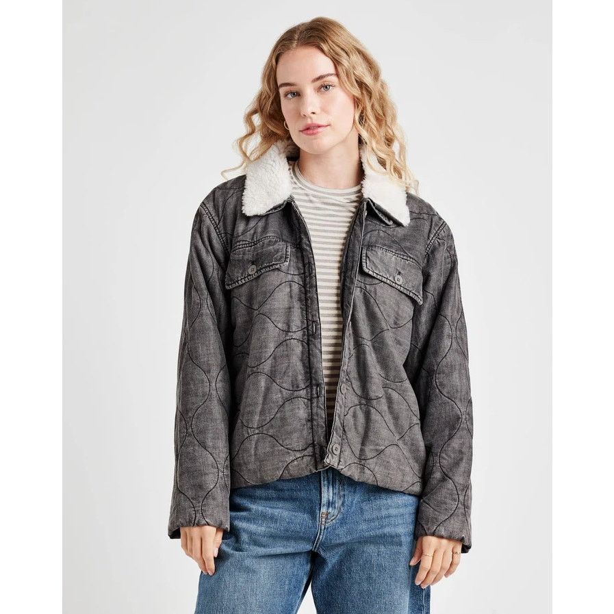Splendid Splendid Women Charcoal Wash Quilted Boxy Jacket Size XL Size XL / US 12-14 / IT 48-50 - 1 Thumbnail