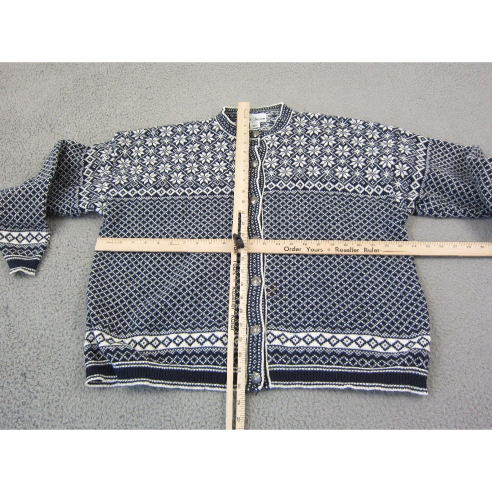 Barrow VINTAGE Croft & Barrow Cardigan Womens XL Blue White Diamond Sweater Size XL / US 12-14 / IT 48-50 - 6 Thumbnail