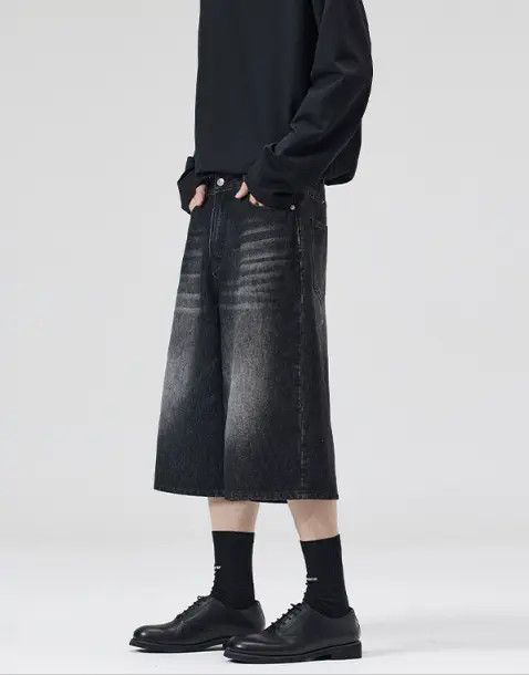 Japanese Brand VIBE Distressed wide-leg whisker loose men's denim shorts Size US 32 / EU 48 - 3 Thumbnail