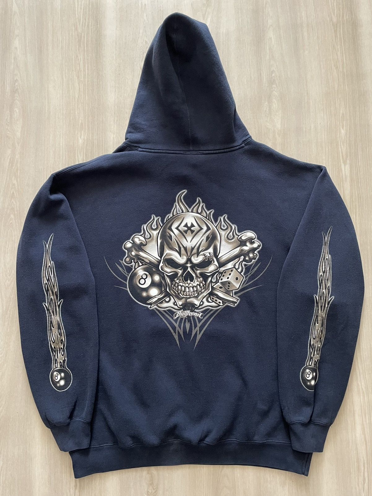 Vintage Vintage Y2K Bullhead Skull Flame Eight Ball Hoodie Sz Large Size US L / EU 52-54 / 3 - 1 Thumbnail