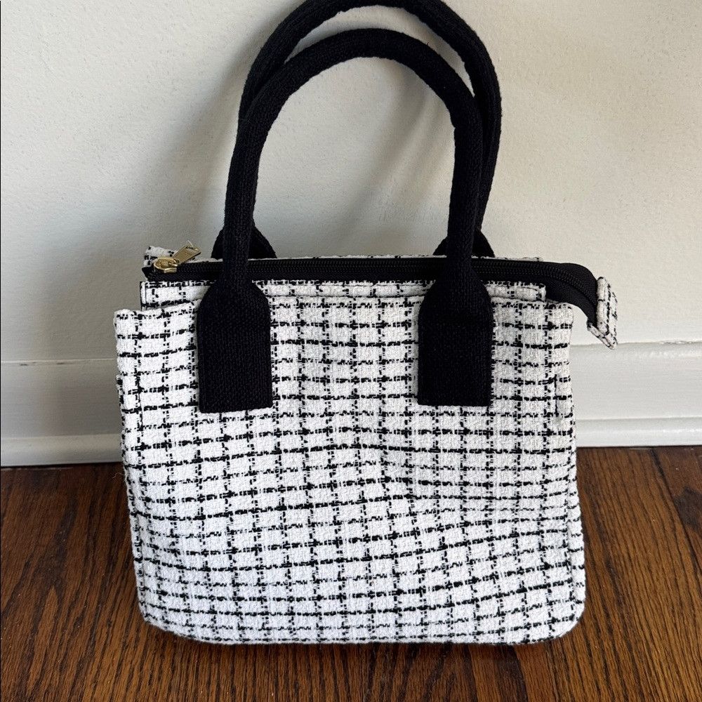 J.Crew J. Crew black & white check tweed mini tote handbag. NWT. Size ONE SIZE - 3 Thumbnail