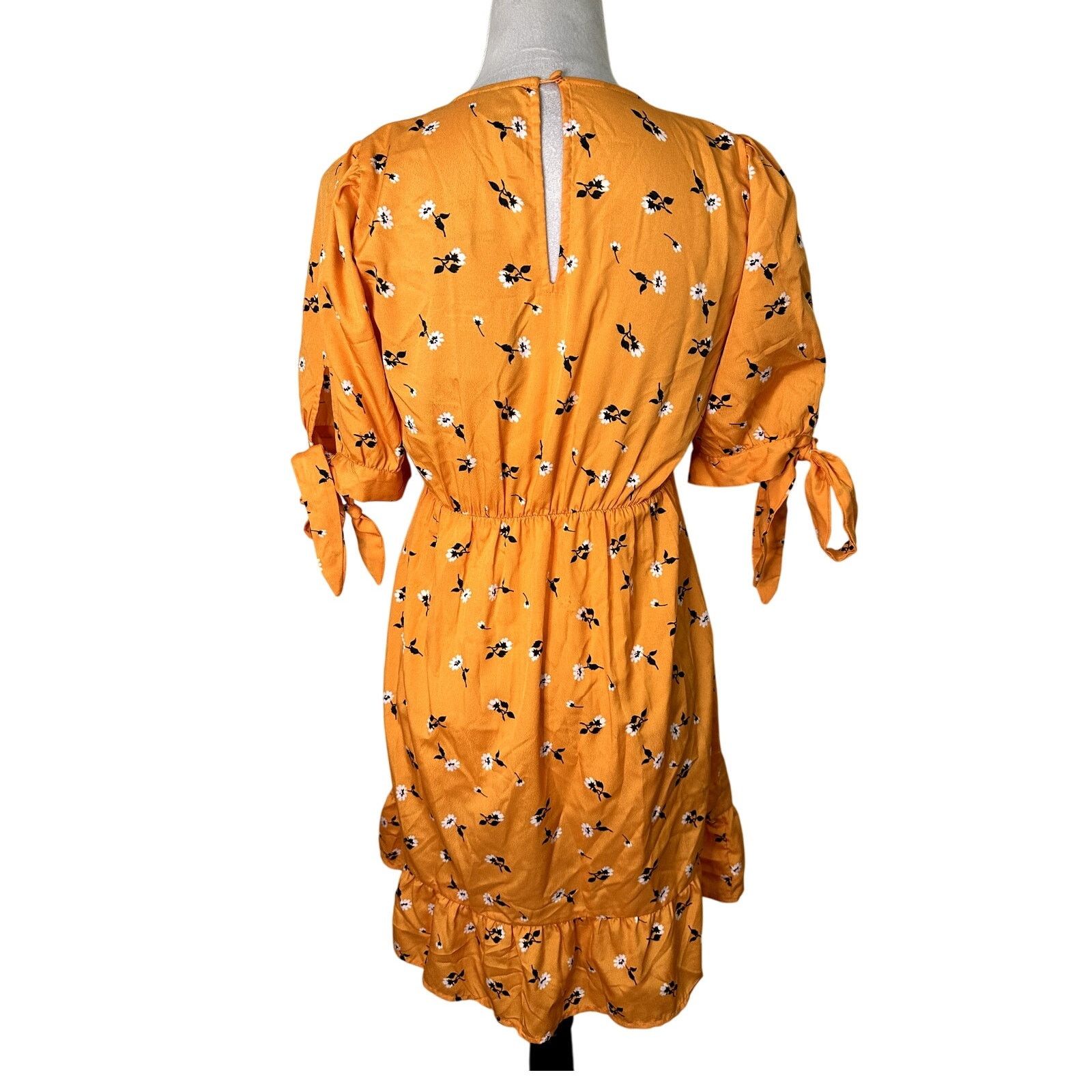 Other Vero Mada Womens Orange Floral Tie Short Sleeve Mini Dress M Size M / US 6-8 / IT 42-44 - 5 Thumbnail