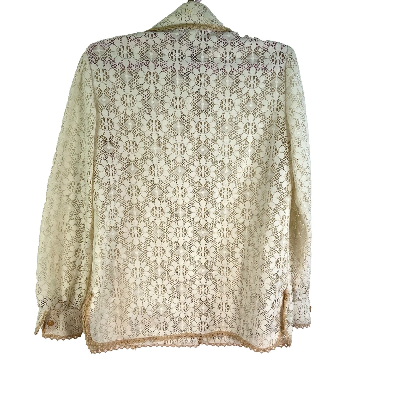 Vintage VTG 70's Mr Stan Lace Floral Button-Up Dagger Collar Shirt Womens SZ 13/14 Ivory Size XL / US 12-14 / IT 48-50 - 6 Thumbnail