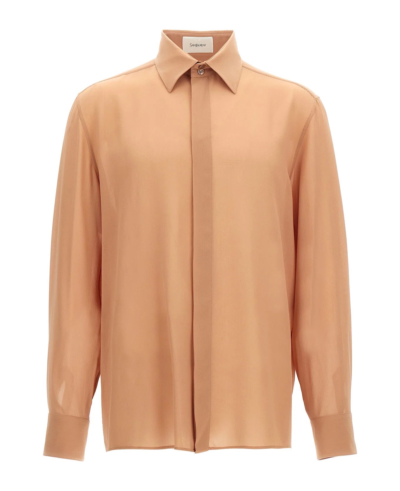 Saint Laurent Paris oc11z0126 798510 Shirt in Silk Crepe Muslin in Beige Size US M / EU 48-50 / 2 - 1 Thumbnail