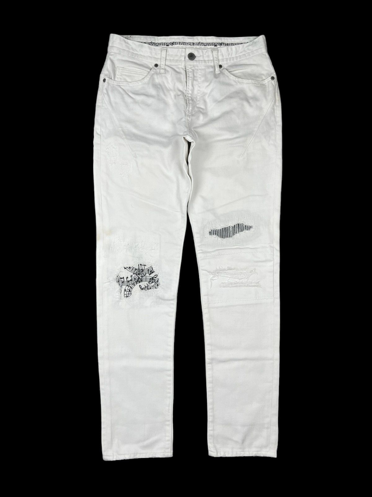 image of Number N Ine x Takahiromiyashita The Soloist Number (N)Ine Music Note Distressed Denim in White (Si