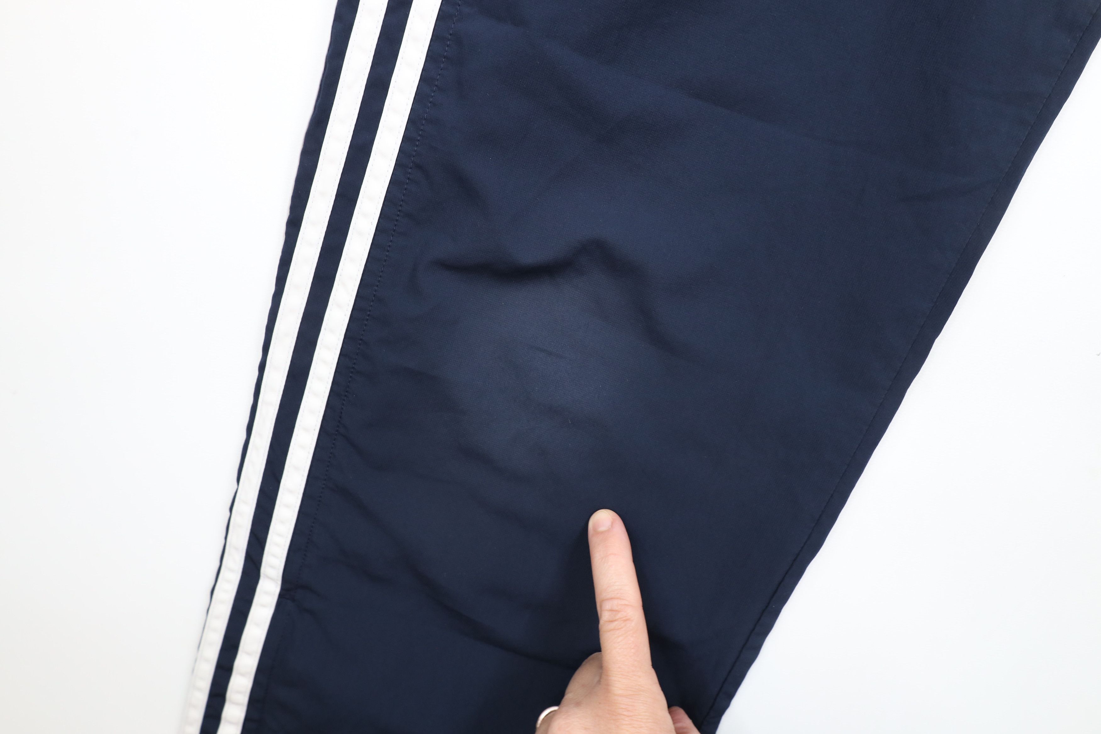 Adidas × Vintage Vintage Adidas Striped Wide Leg Pants Navy Blue Polyester Size 28" / US 6 / IT 42 - 10 Thumbnail