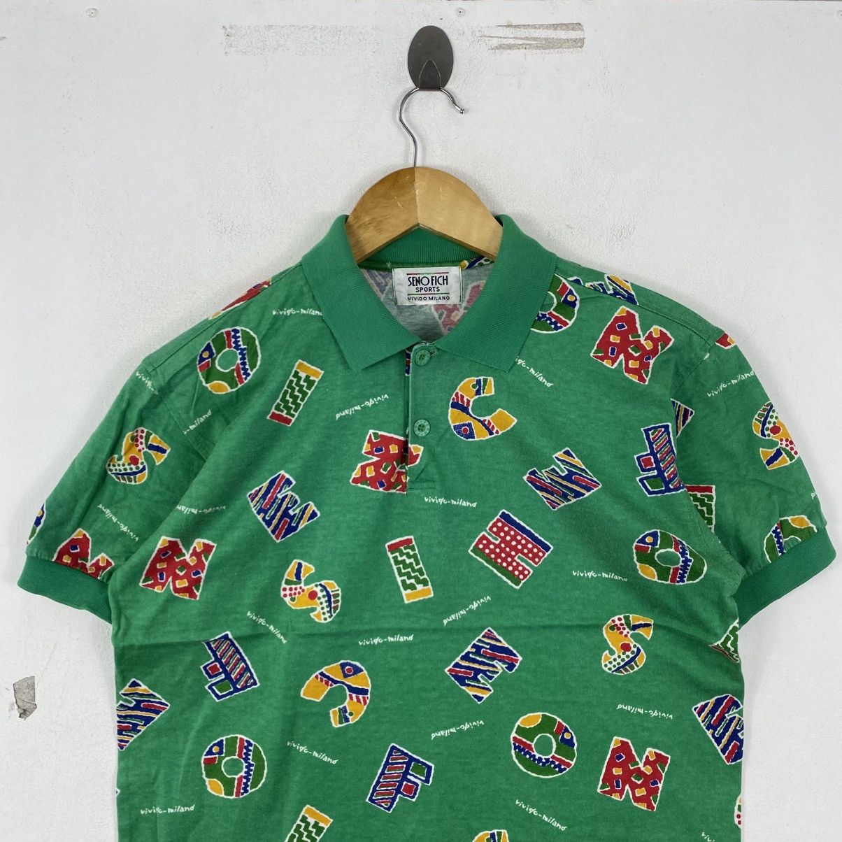 Vintage Vintage Seno Fich Milano Abstract Green Polo Shirt L 90s Size US L / EU 52-54 / 3 - 3 Thumbnail