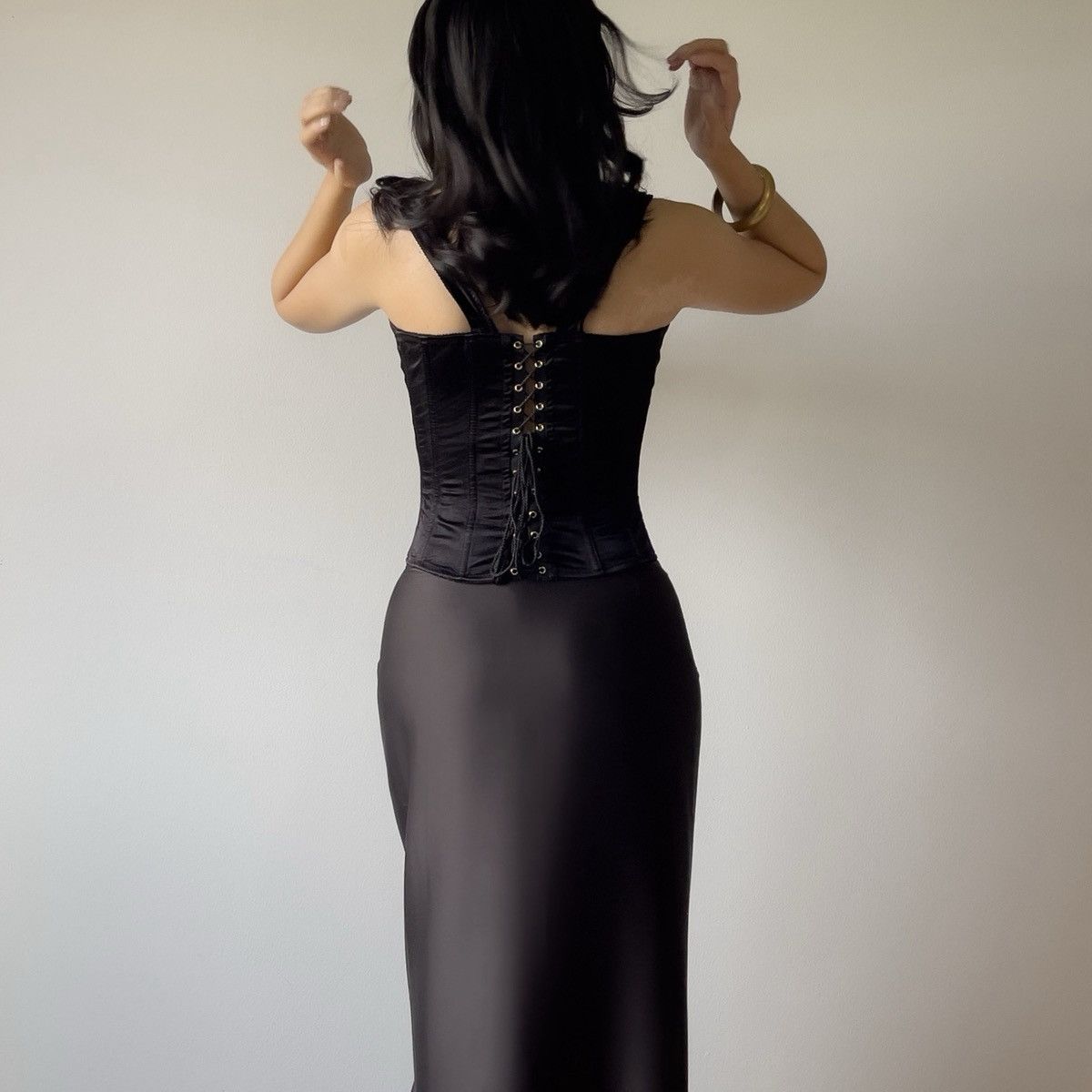 Victoria's Secret Victoria’s Secret Black Satin Lace-Up Corset Top (M) Size M / US 6-8 / IT 42-44 - 9 Thumbnail