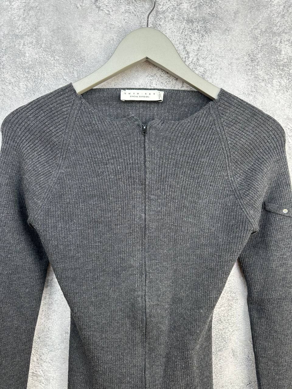 TWINSET Twin-Set Simona Barbieri Wool Ribbed Zip-Up Fitted Knit Top Size L / US 10 / IT 46 - 4 Thumbnail