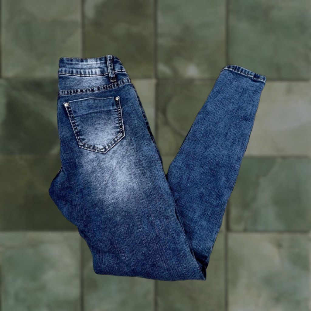 Vintage Denim Original Womens Skinny Jeans Blue Medium 25" Waist Stretch Star Embellishment Size 32" / US 10 / IT 46 - 1 Thumbnail