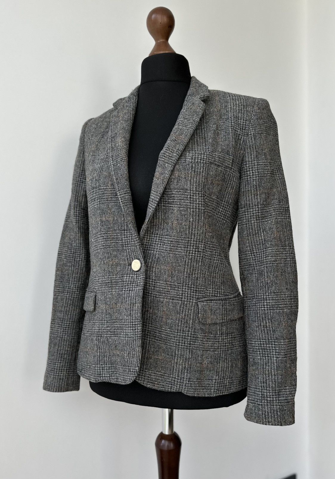 Zara Basic Shetland Wool Tweed Blazer Jacket Women's Size L