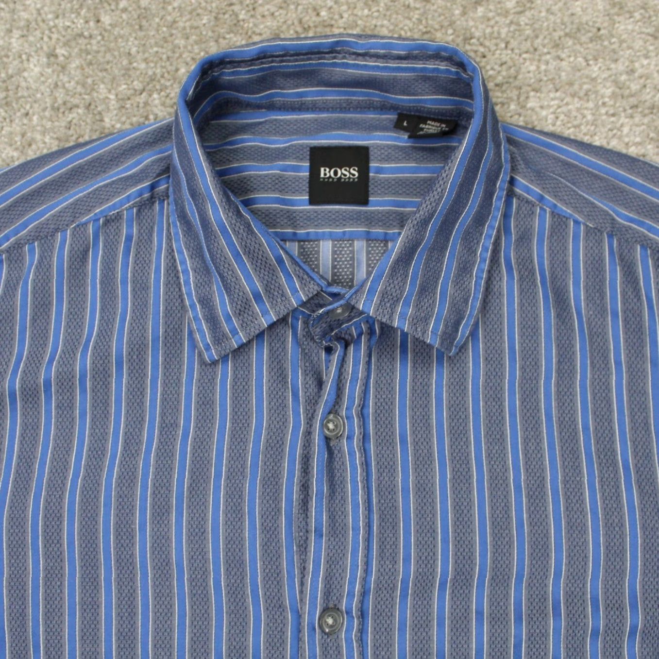 Hugo Boss HUGO BOSS Shirt Mens Large Striped Blue/Gray Cotton L/S Button-Up Lex Size US L / EU 52-54 / 3 - 5 Thumbnail